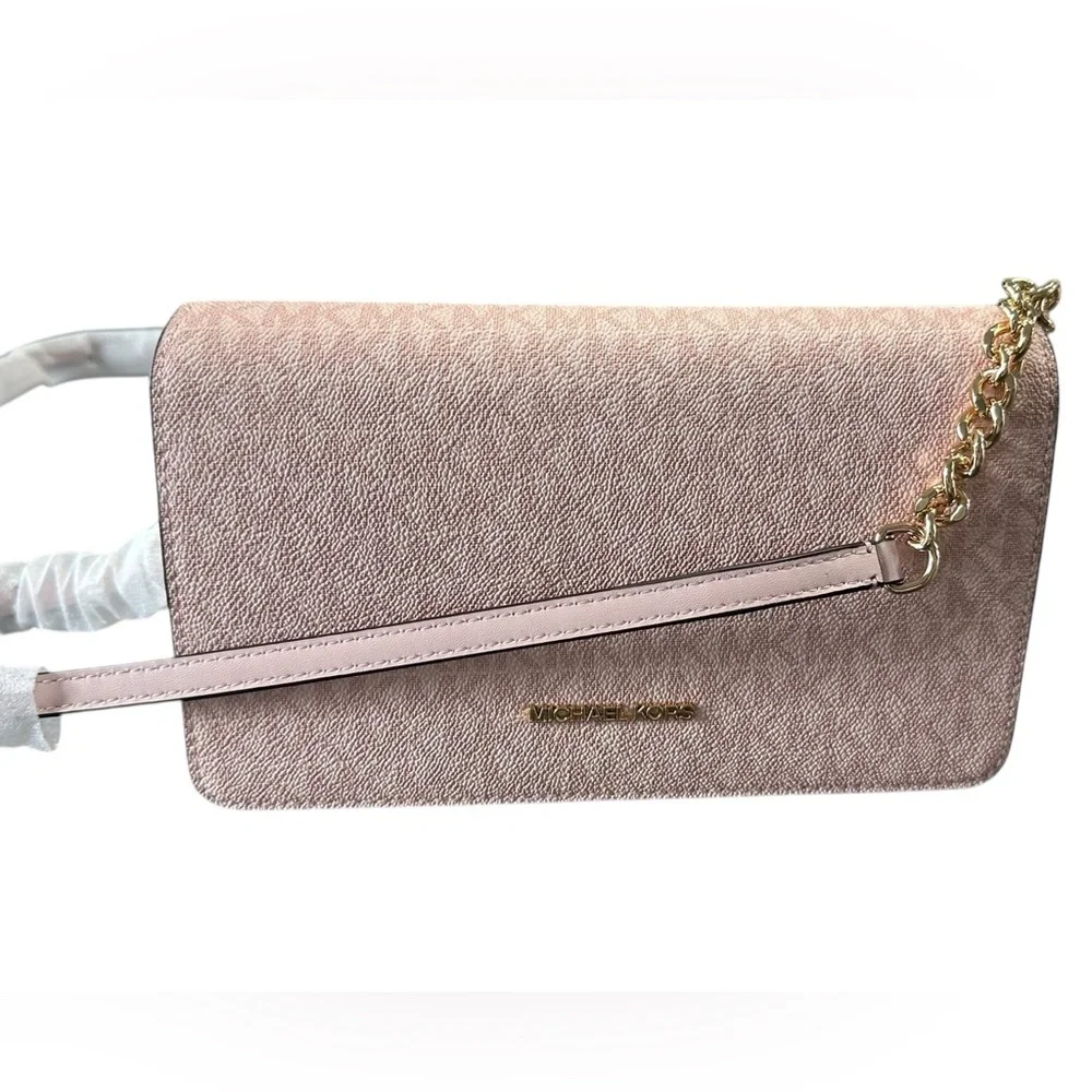 Michael Kors Jet Set Medium Signature Logo Crossbody Bag Powder Blush 35F5GTVC
